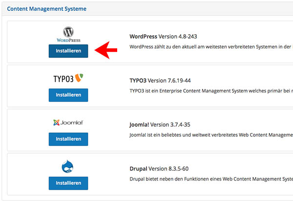 WordPress Installation mit AppWizard