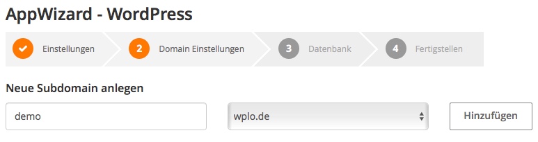 AppWizard Domain Einstellungen