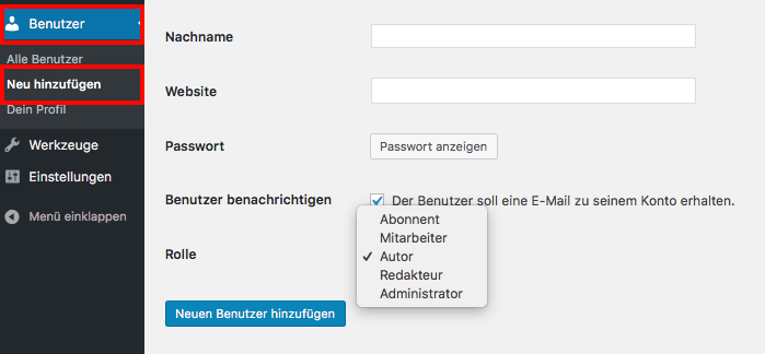 Neuen Benutzer mit WordPress hinzufügen