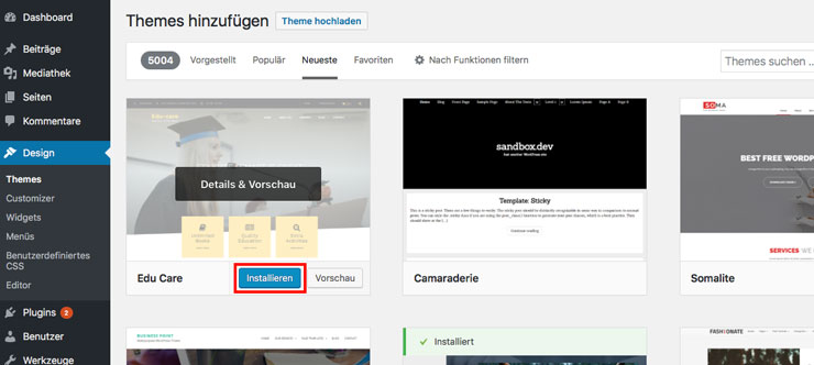 WordPress Theme installieren