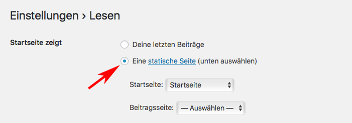 Startseite festlegen mit WordPress