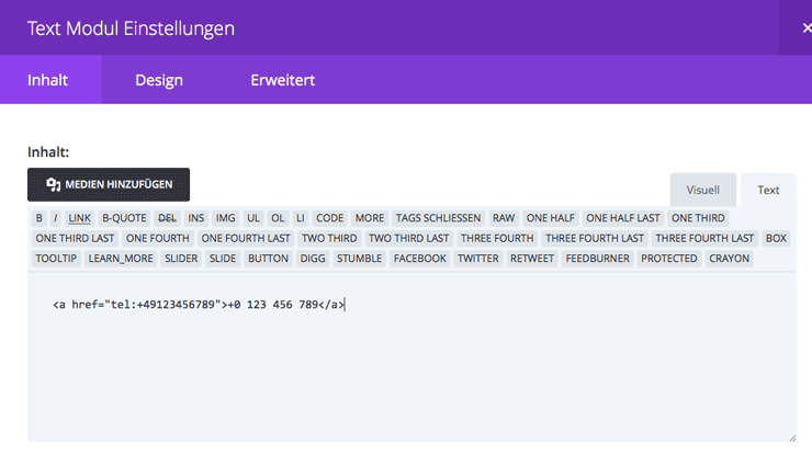 Klickbare Telefonnummer mit WordPress