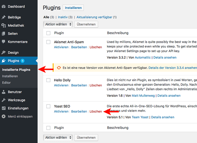 WordPress Plugin löschen